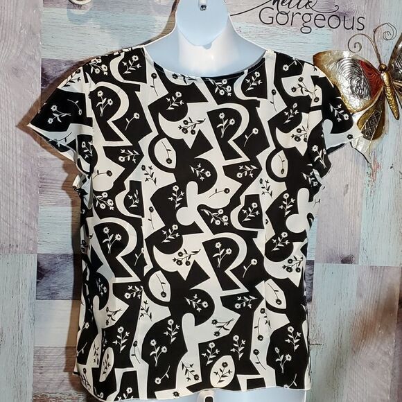 Carolina Colours Black White Floral Tie Front Blouse Plus Size 22W Casual Fun - Picture 6 of 8